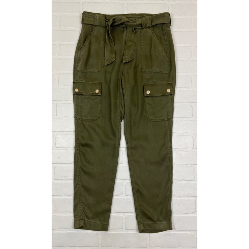 WHBM High Rise Straight Leg Ankle Length Green Cargo Pants Size 4